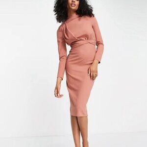 ASOS DESIGN Mauve Twist Front Bodycon Midi Dress – Like New